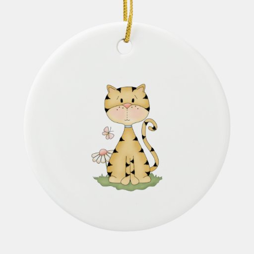 Orange Kitty w/ Flower Christmas Ornaments