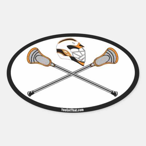 Orange Lacrosse Sticks and Helmet Oval Sticker Zazzle
