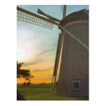 Orange light behind the windmill postcards