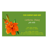 orange lily flower green business card business card