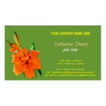 orange lily flower green business card