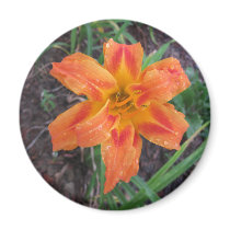 ORANGE LILY FLOWERED MAGNET