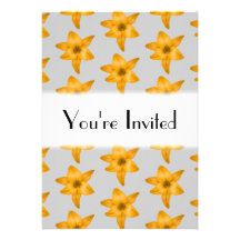 Orange Lily Flowers on Light Gray. Custom Invite