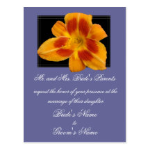 Orange Lily Wedding Invitation postcard.