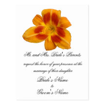 Orange Lily Wedding Invitation postcard.