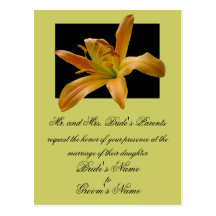 Orange Lily Wedding Invitation postcard.
