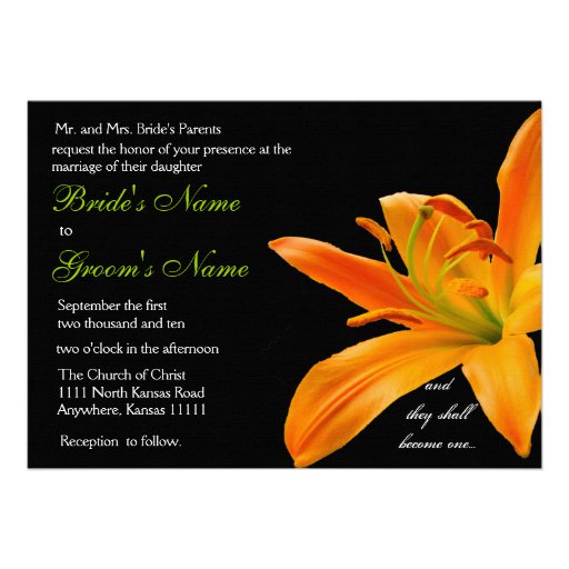 Orange lily Wedding Personalized Invitations