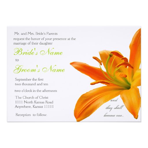 Orange lily Wedding Personalized Invites