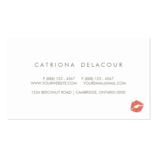 Orange Lipstick Mark Cosmetology Business Card (back side)
