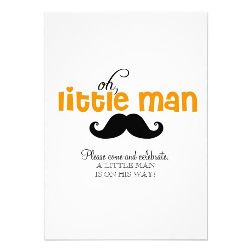 Orange Little Man Mustache Baby Shower Invitations