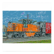 Orange Locomotive Poster/Print by nedell Orange Locomotive Poster/Print