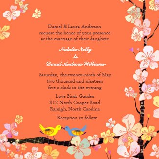 Orange Love Birds Floral Spring Wedding Invitation zazzle_invitation