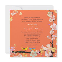 Orange Love Birds Floral Spring Wedding Invitation