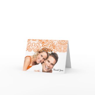 Orange Love Birds Wedding Thank You Note Cards card