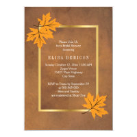 Orange maple leaves brown wedding bridal shower 5x7 paper invitation card