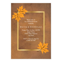 Orange maple leaves brown wedding rehearsal dinner 5x7 paper invitation card