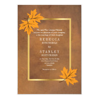 Orange maple leaves on brown stained paper wedding 5x7 paper invitation card