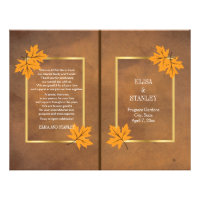 Orange maple leaves on brown wedding program 8.5