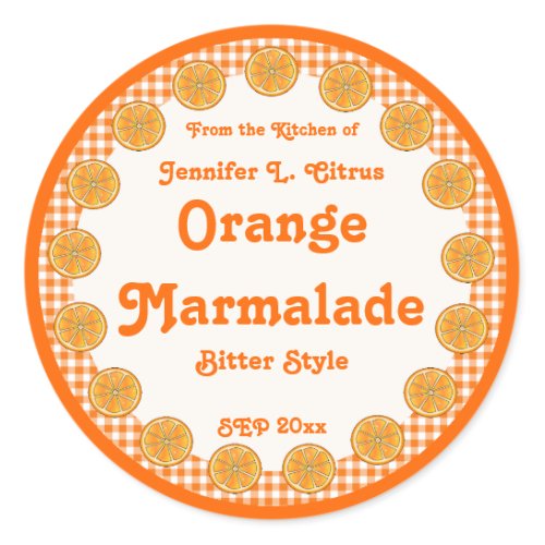 Orange Marmalade on Gingham Classic Round Sticker