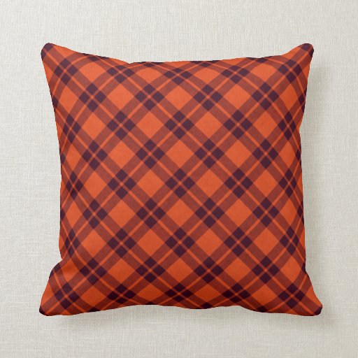 orange maroon plaid throw pillow Zazzle