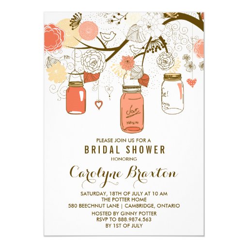 Orange Mason Jars Bridal Shower Invitation Zazzle
