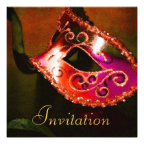 Orange Masquerade Christmas Holiday Invitation