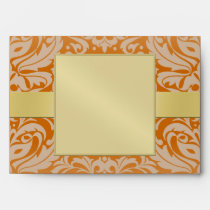 Orange Masquerade Mask Damask Halloween Envelope
