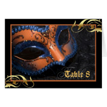 Orange Masquerade Mask Table Number Card