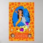 Orange Mermaid and Dolphin Print