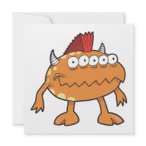 orange mohawk monster many eyes custom invitations