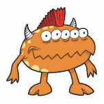 orange mohawk monster many eyes photo sculpture