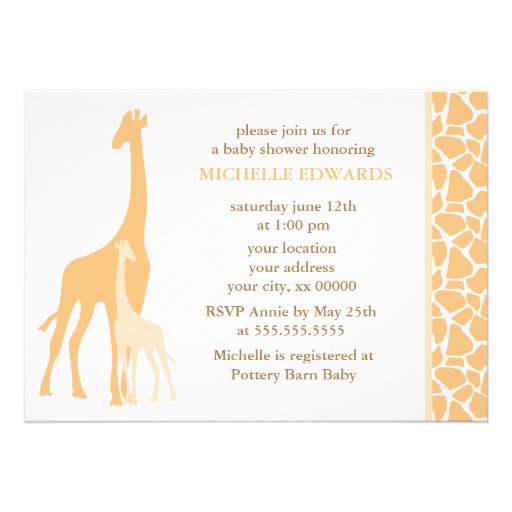 Orange Mom and Baby Giraffe Baby Shower Custom Invitation (front side)