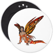 Orange Monarch Pixie Butterfly Fairy 3 - Buttons