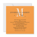 Orange Monogram and Names Wedding Invitation invitation