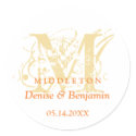 Orange monogram antique chic label wedding favor sticker