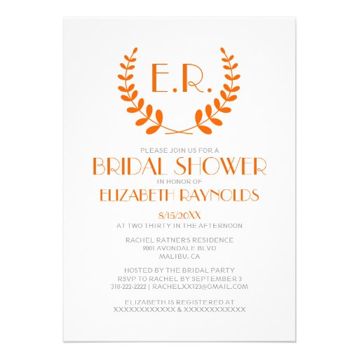Orange Monogram Bridal Shower Invitations