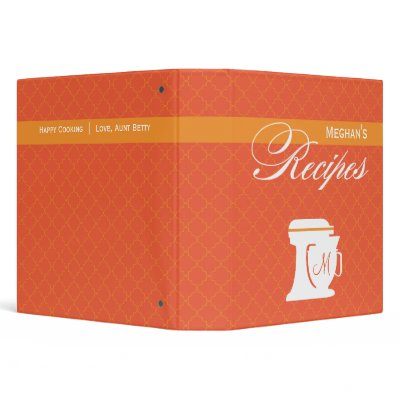 Orange Monogram Recipe Book Binders