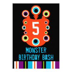 Orange Monster Eyes Birthday Party Invitations
