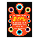 Orange Monster Eyes Birthday Party Invitations