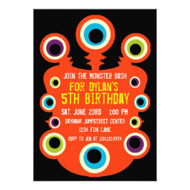 Orange Monster Eyes Birthday Party Invitations