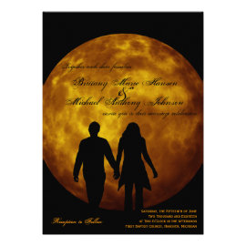 Orange Moon Silhouette Couple Wedding Invitations
