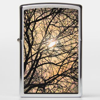 Orange Moon with Black Tree Branches Zippo Lighter