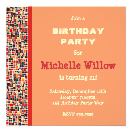 Orange Mosaic Birthday Party Invitation