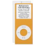 Orange MP3 Player iParty Birthday Party Custom Invitation