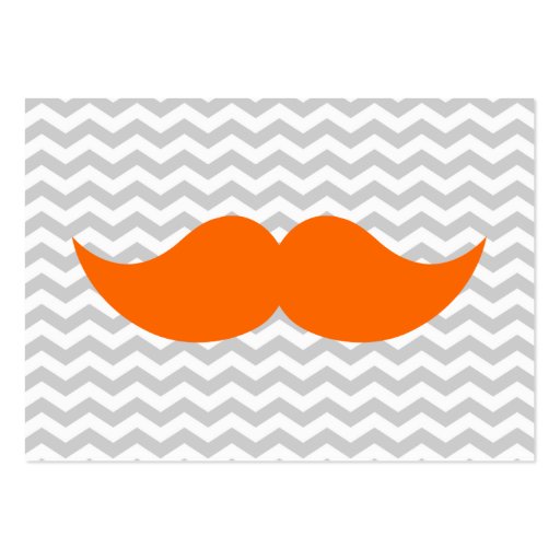 Orange Mustache Gray Chevron Stripe Business Card Template (front side)