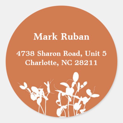 Orange nature leaf plant custom name address label round stickers