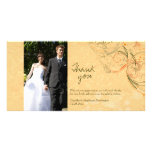 Orange & olive floral swirls wedding thank you photo greeting card