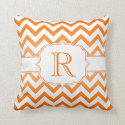 Orange Ombre and White Chevron Pattern Monogram Pillow