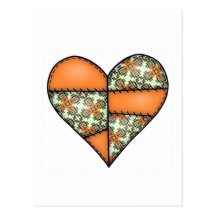 Orange Padded Quilted Stitched Heart 01 Post Card