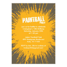 Orange Paintball Splatter Party Invitations